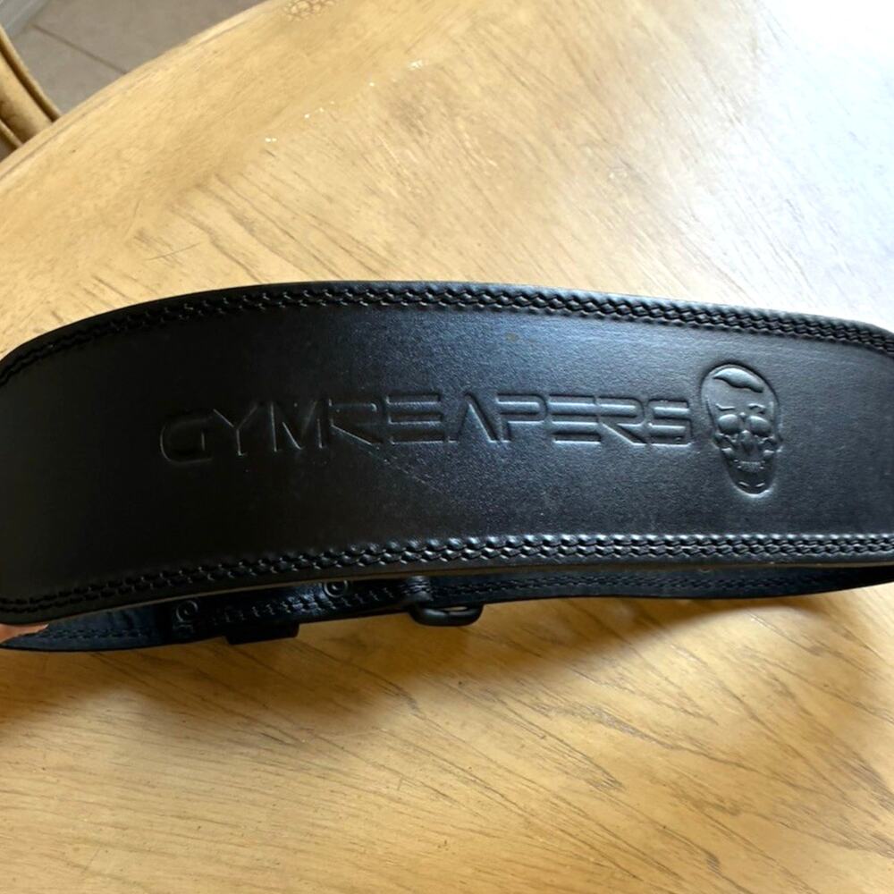 Gymreapers Weightlifting Belt Black XL Leather 7mm 4 Inch Wide 2 Prong Mint Cond
